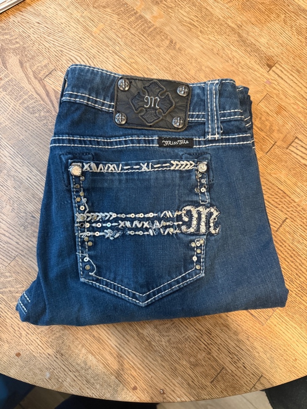 Miss Me Indigo Blue Relaxed Fit Skinny Jeans with Contrast Stitching